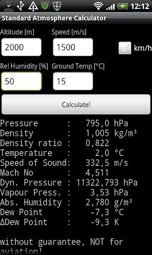 Standard Atmosphere Calculator