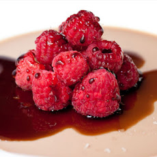 Milk Chocolate Panna Cotta with Raspberries and Saba