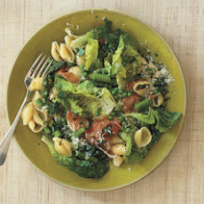 Pasta with Peas, Asparagus, Butter Lettuce, and Prosciutto