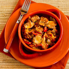 Vegetarian Mushroom Stew with Red Bell Pepper, Onion, and Paprika