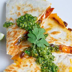 Sweet Potato and Black Bean Quesadillas with Swiss Chard Pesto