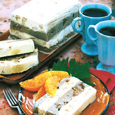 Coffee and Turron Ice Cream Torte with Honey-Brandy Oranges