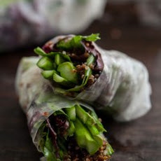 Grilled Asparagus and Chili-Orange Quinoa Spring Rolls.