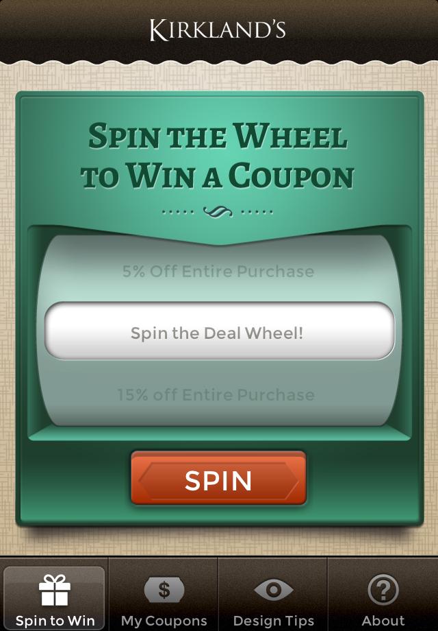 Android application Kirklands Spin to Win screenshort