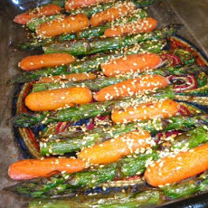Roasted Carrots & Asparagus With Sesame & Ginger