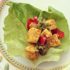 Lettuce Wraps with Curried Tofu and Basil Chutney