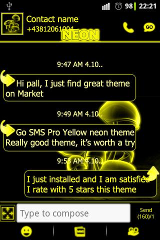 Yellow neon theme GO SMS Pro