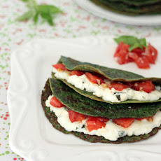 Spinach Crepes with Ricotta, Tomatoes and Basil
