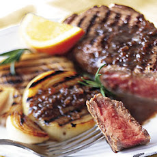Grilled Steak and Onions with Rosemary-Balsamic Butter Sauce