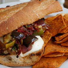 Mediterranean Vegetable Sandwich with Sundried Tomato Pesto and Fresh Mozzarella