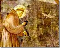 Фрагрент фрески Джотто - Святой Франциск проповедует птицам