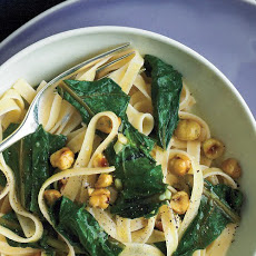 Pasta with Beet Greens, Blue Cheese, and Hazelnuts