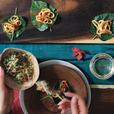 Betel Leaf Wraps with Curried Squid and Cucumber Relish