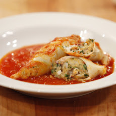 Braised Calamari Stuffed with Shrimp, Spinach, and Herbs