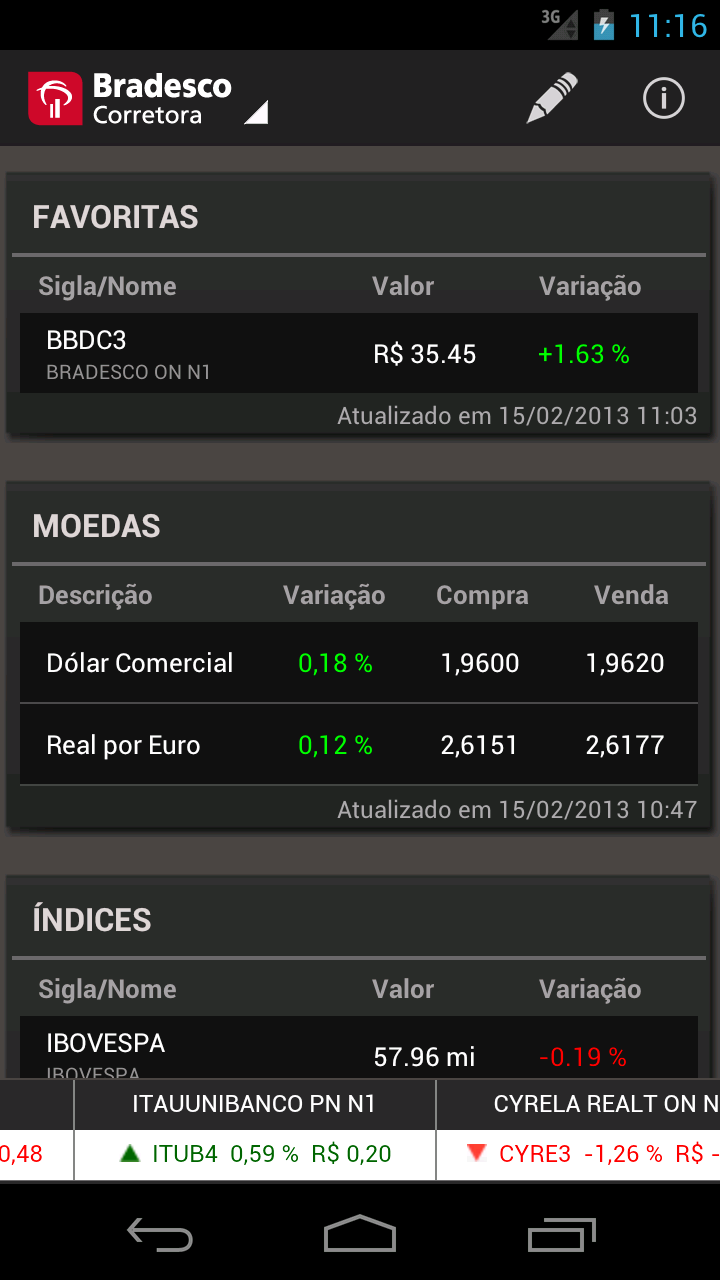 Android application Bradesco Trading screenshort