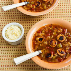 Slow Cooker Cabbage Soup with Tomatoes, Chicken-Garlic Sausage, and Parmesan