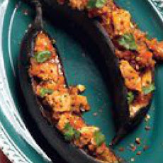 Sweet Plantain Canoes with Spicy Shrimp Picadillo
