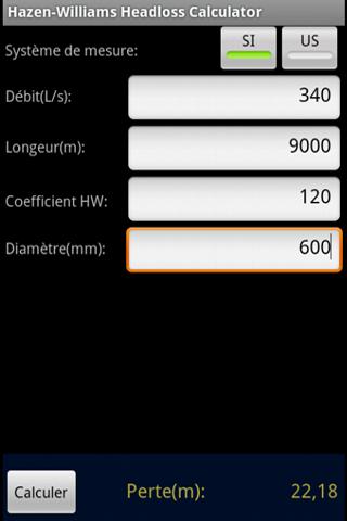 Water Headloss Calculator