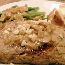 Rib-Eyes With Whiskey Blue Cheese Sauce and Mushrooms