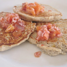 Blood orange ricotta pancakes with coconut and ginger