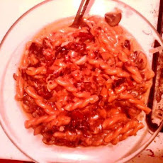 Gemelli al Risotto with Bacon, Radicchio, and Mushrooms