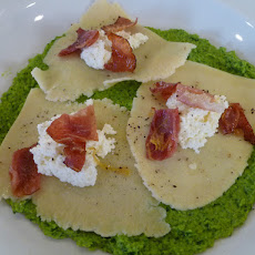 Ricotta floats in a sea of peas