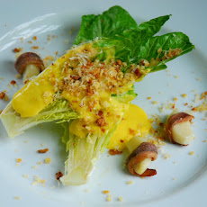 Caesar Salad with Anchovy Wrapped Garlic and Savory Lemon Sabayon