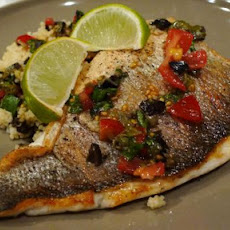 Pan Fried Seabass Fillet With Salsa Sauce and Couscous