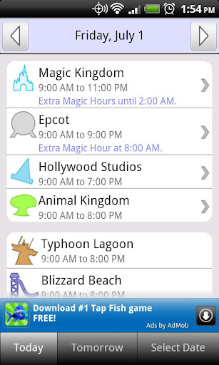 Disney World Park Hours Free