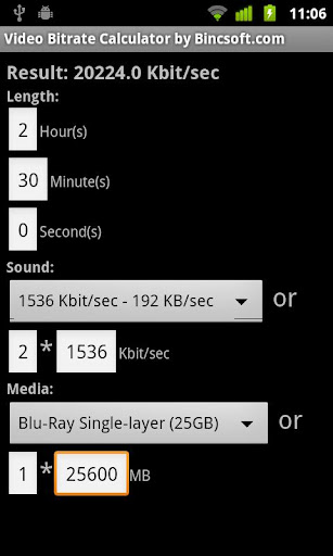 Bitrate Calculator