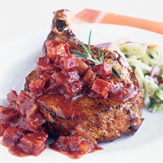 Grilled Pork Chops with Chunky Andouille Barbecue Sauce