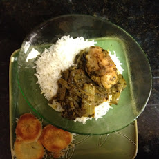 Iranian / Persian Herbed Celery Chicken with Crispy Potato-Crusted Rice