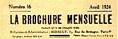 La Brochure mensuelle, masthead 1927