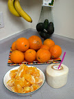 Oranges and coconut water for breakfast in June 2007. Happiness.