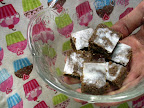 Raw brownie bites with peppermint-coconut frosting, made by Stacey