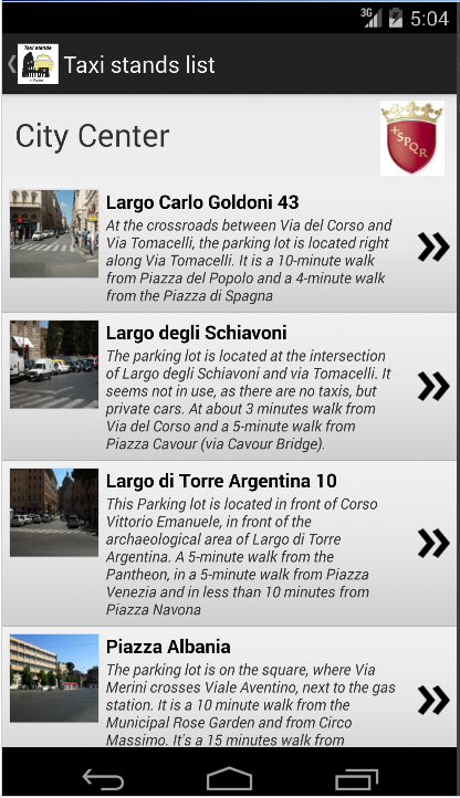 Android application Taxi stands in Rome screenshort