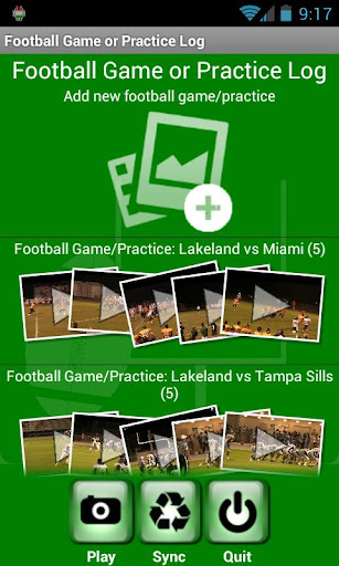 Football Game or Practice Log