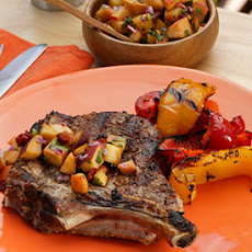 Cumin-Crusted Monster Pork Chop with Peach Chipotle Salsa