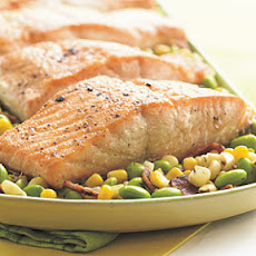Seared Salmon Fillets with Edamame Succotash