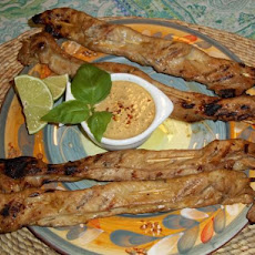 Grilled Pork Skewers With Peanut-Basil Sauce