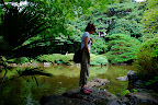 Aya looking at the coy in Shizen Kyoiku Park