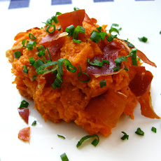 Maple Mashed Sweet Potatoes with Crispy Prosciutto