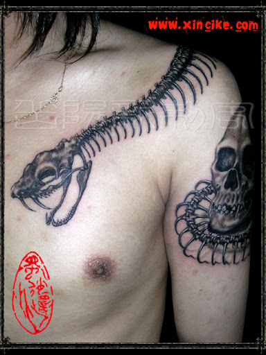 Tags: skull tattoo, snake skeleton, tattoo design