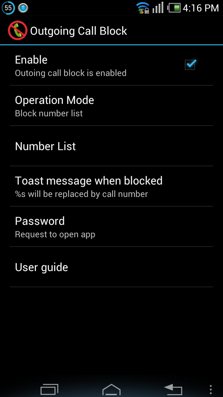 Android application Block Outgoing Calls screenshort