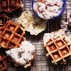 Cinnamon Roll Waffles with Bacon-Apple Frosting