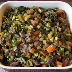 Braised Collard Greens, Mustard Greens, and Red Swiss Chard