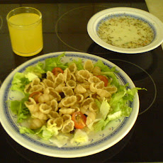 Warm Chicken Pasta over Salad