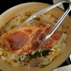 Braised Pork Roast with Onion Jus, Pears, Turnips and Potatoes