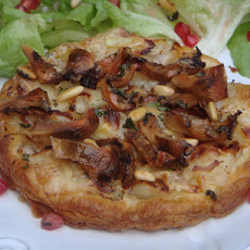 Very Thin Puff Pastry Tart with Pear, Sweet Gorgonzola and Mushroom