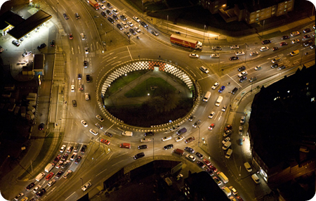 A busy roundabout junction Jason Hawkes